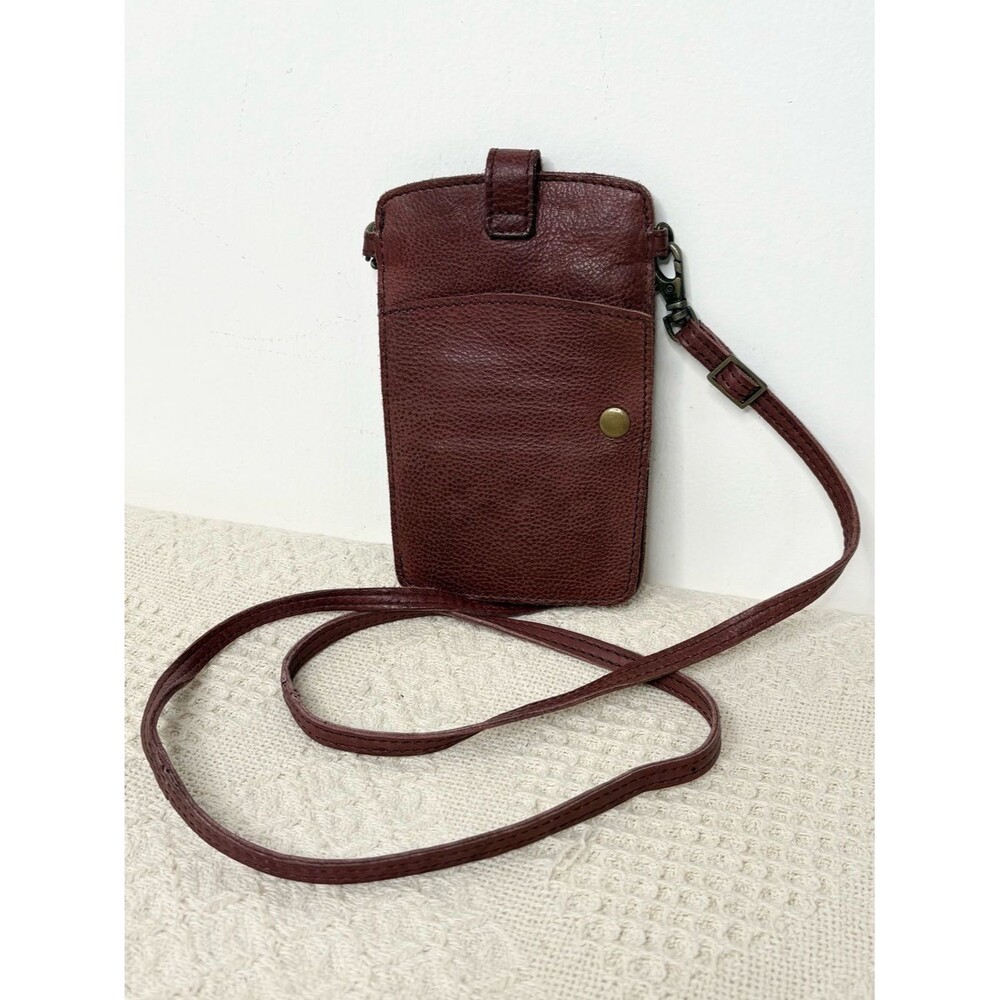 RPS Rock Paper Scissors Leather Crossbody Phone Pouch Burgundy Minimalist
